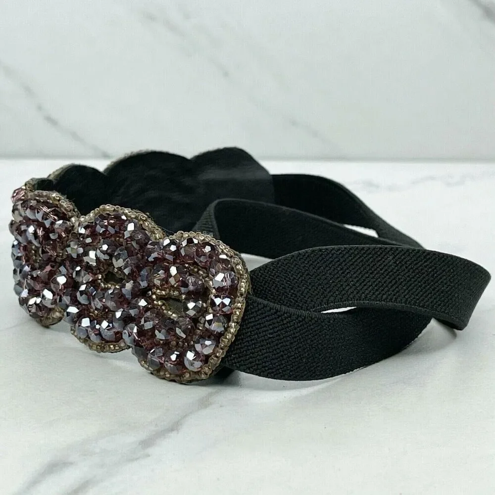Beaded Faux Leather Stretch Belt Size Small S Womens